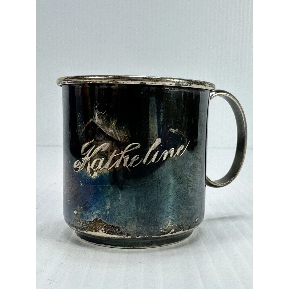 Vintage Warwick Plate Silver Plated‎ Cup Engraved Katheline On Front